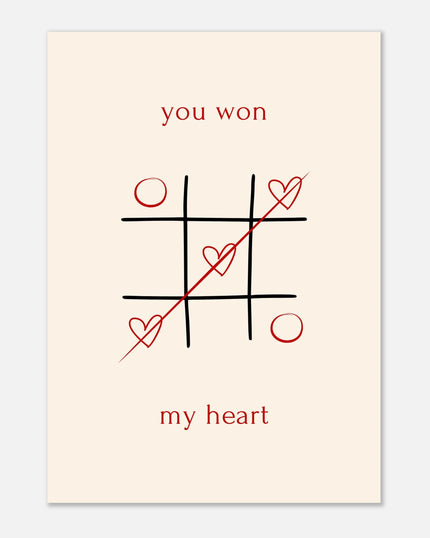 póster tres en raya amor you won my heart BeaPrints